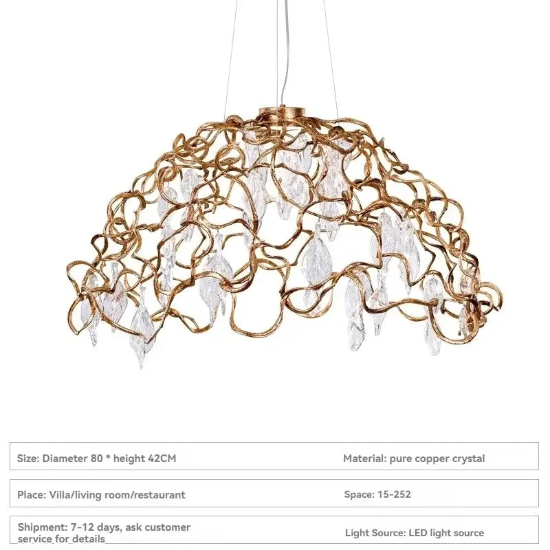 Organic copper crystal ceiling chandelier dining room pendant light