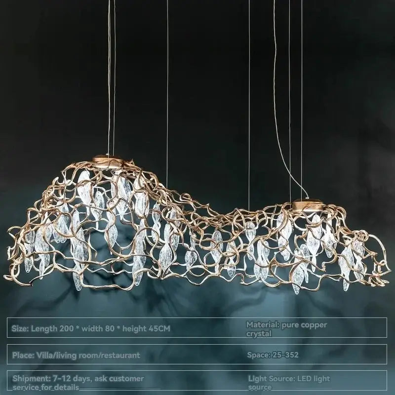Organic copper crystal ceiling chandelier dining room pendant light