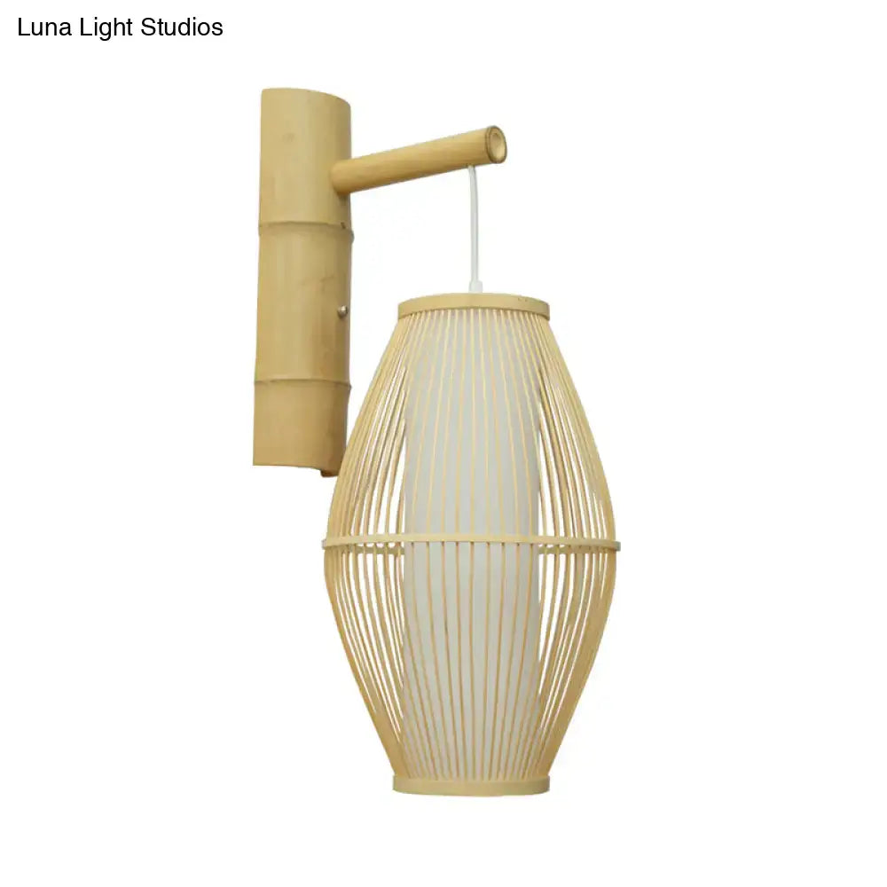 Oriental bamboo woven wall lamp – bedroom beige e26 e27 sconce