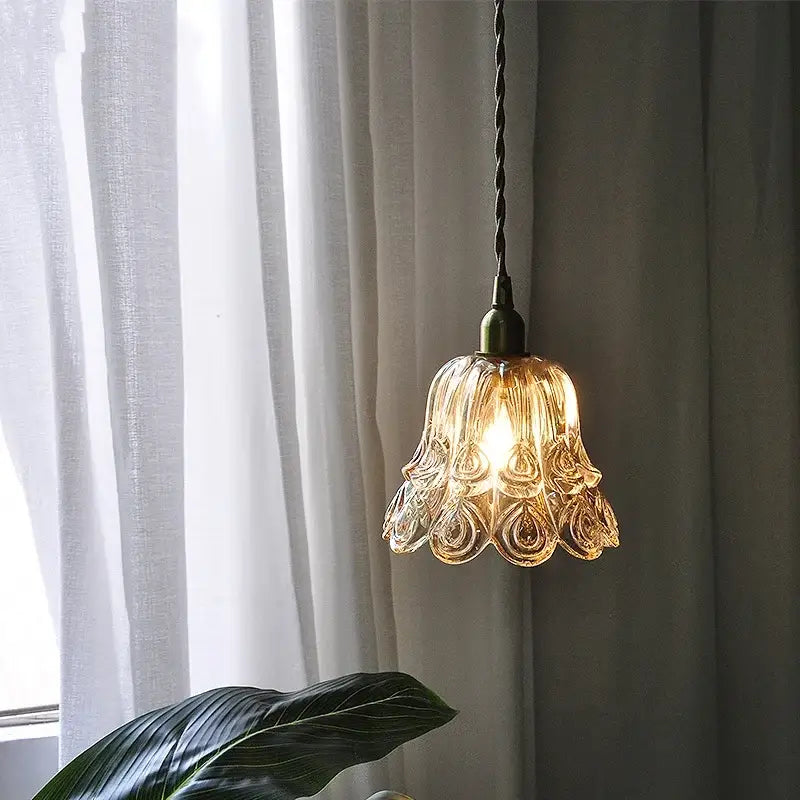 Ornate amber copper led pendant light for café and dining room