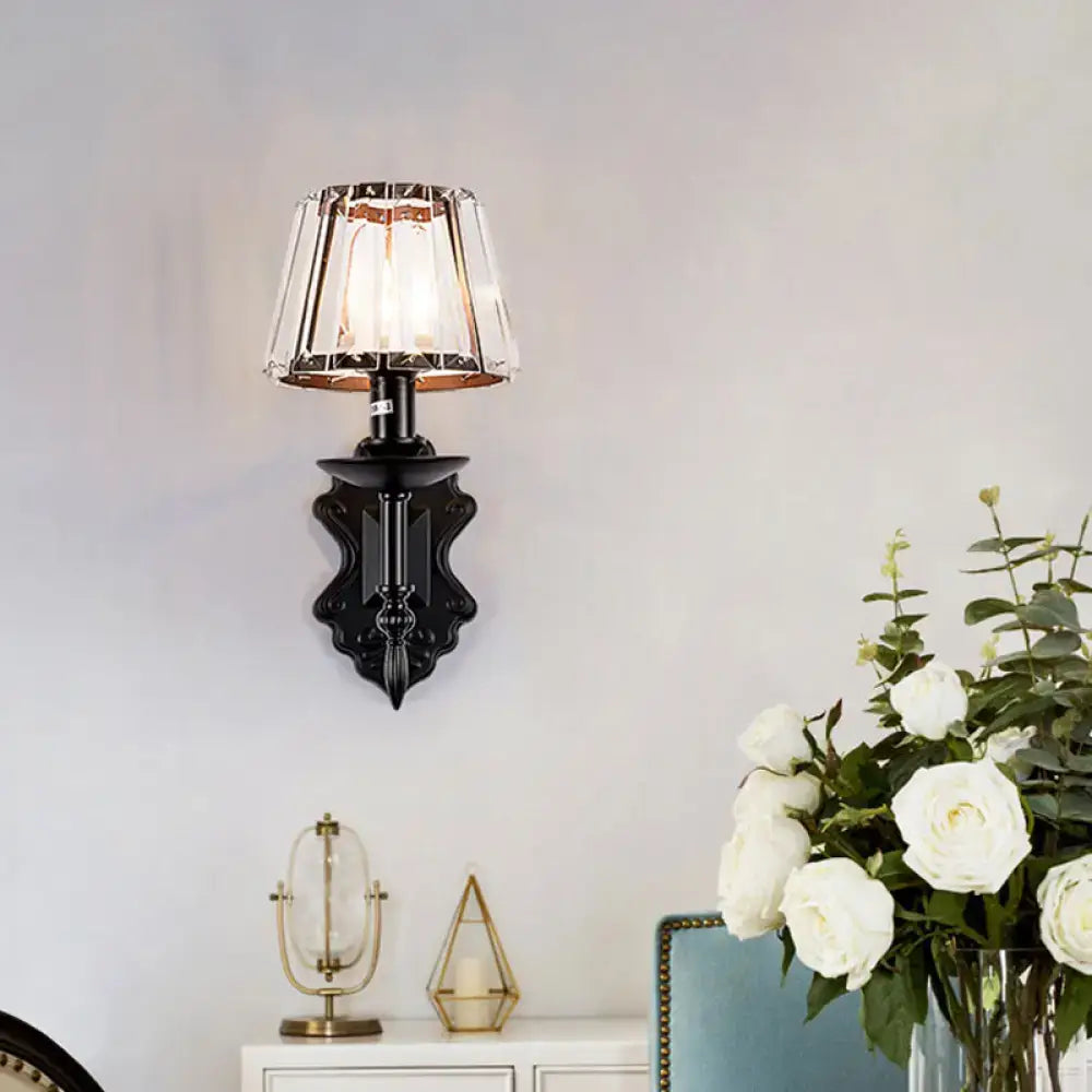 Ornate black crystal prisms wall light bedroom sconce
