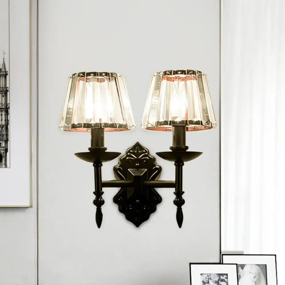 Ornate black crystal prisms wall light bedroom sconce