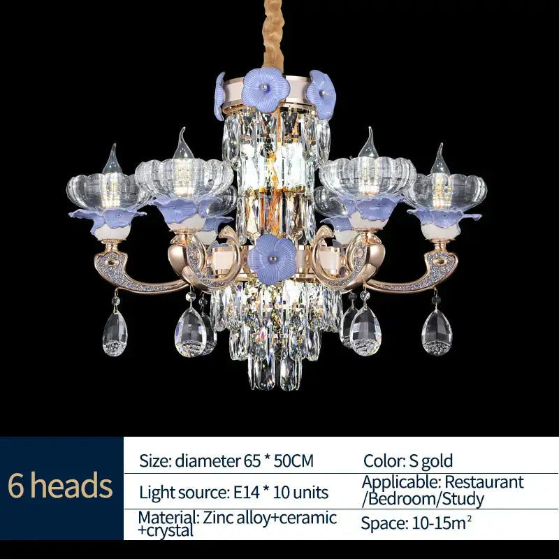 Ornate blue and gold crystal candle chandelier – staircase lighting