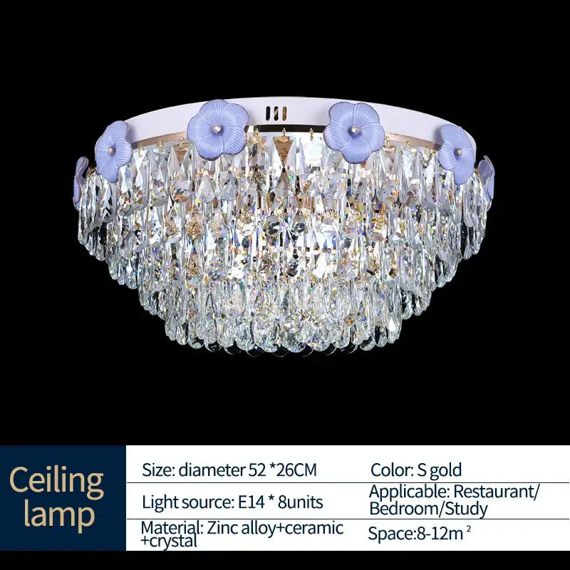 Ornate blue and gold crystal candle chandelier – staircase lighting