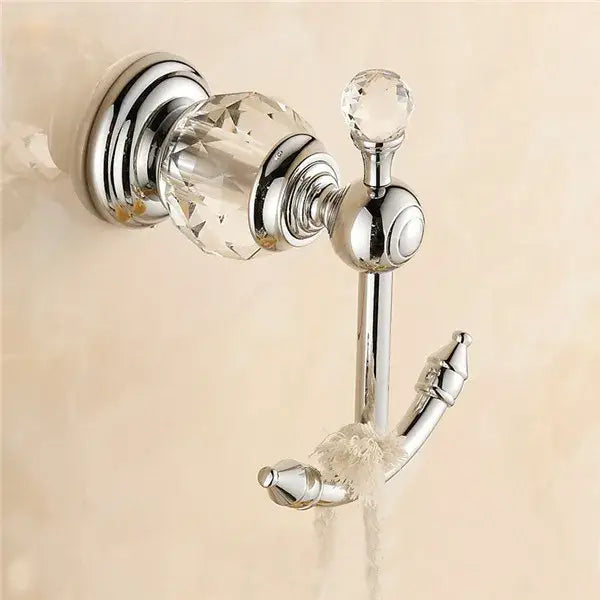 Ornate crystal brass gold robe hook bathroom towel rack