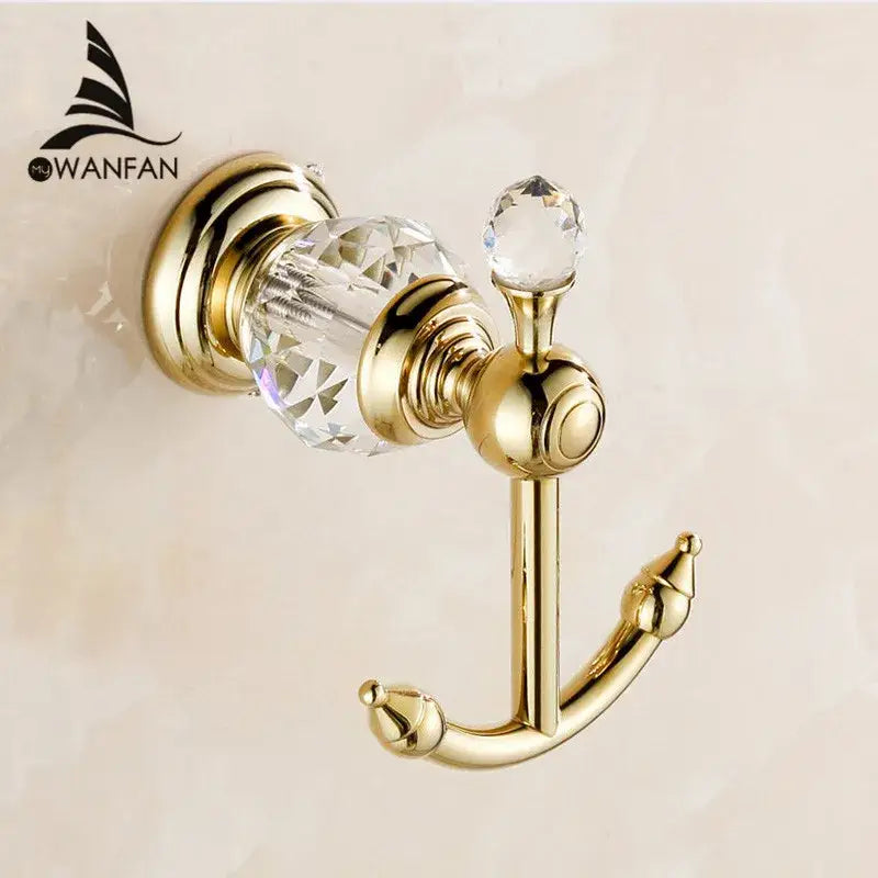 Ornate crystal brass gold robe hook bathroom towel rack