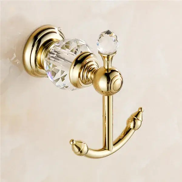Ornate crystal brass gold robe hook bathroom towel rack