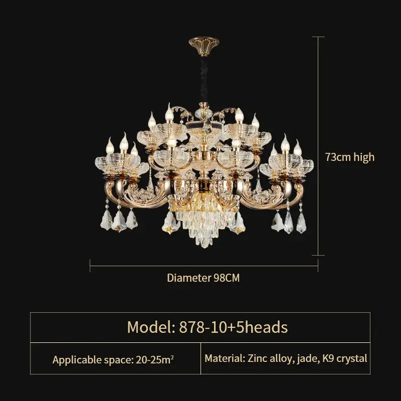 Ornate gold crystal candle chandelier for dining room