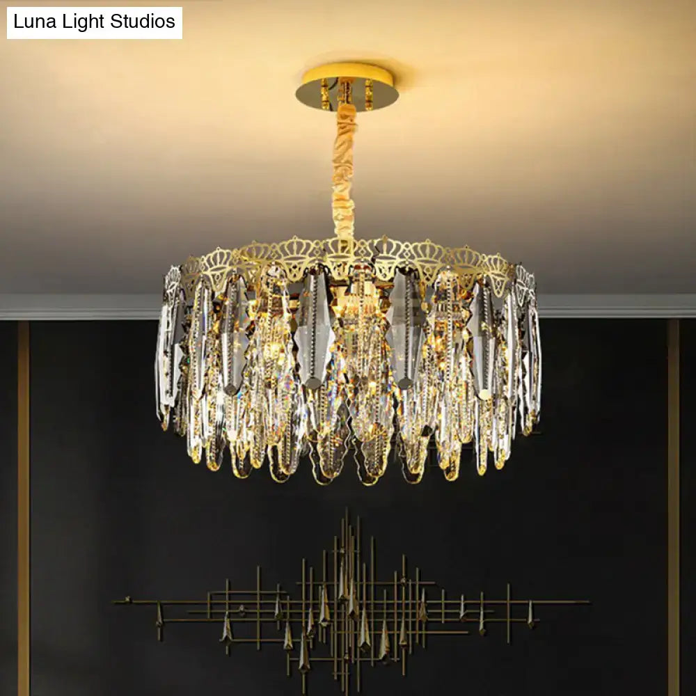 Ornate gold crystal leaf pendant light for bedroom