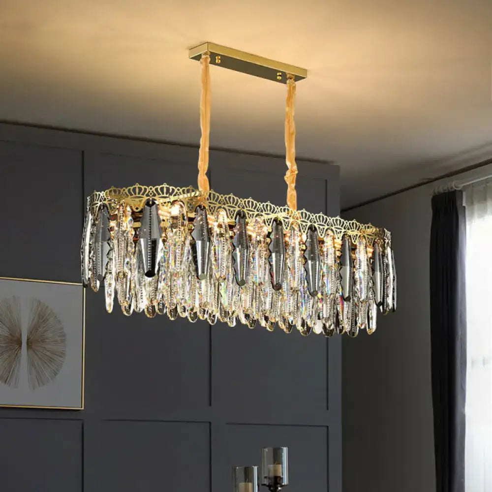 Ornate gold crystal leaf pendant light for bedroom