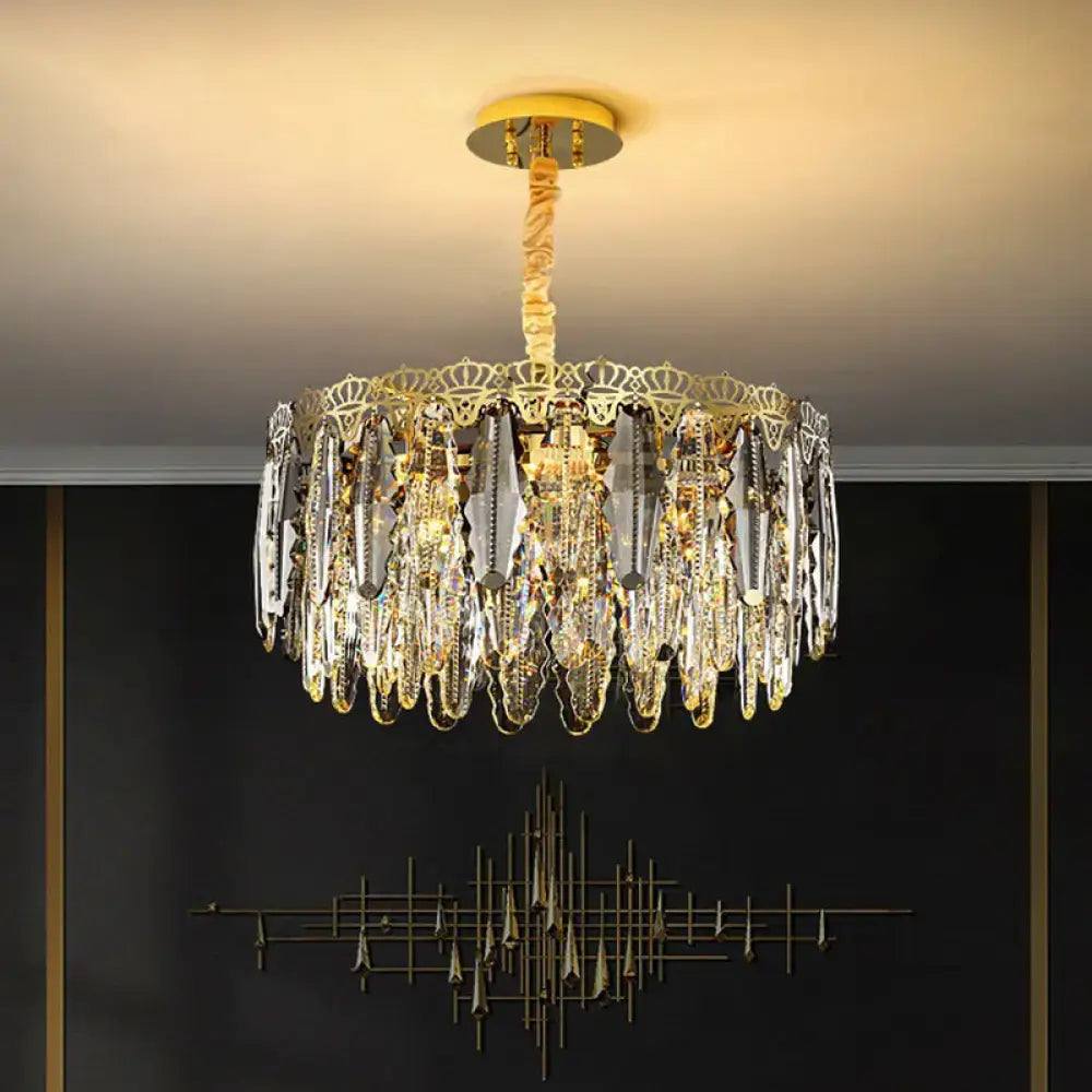 Ornate gold crystal leaf pendant light for bedroom