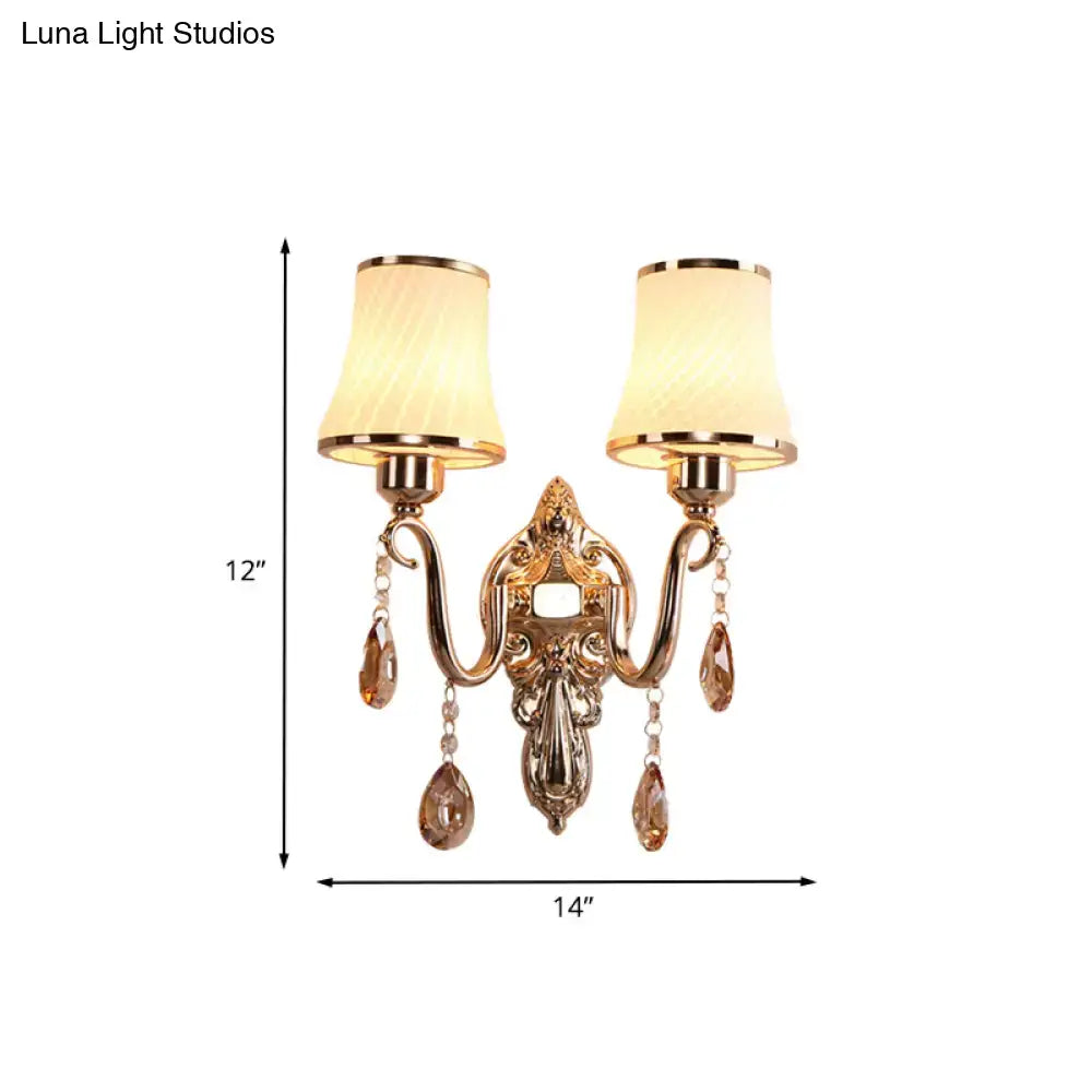 Ornate gold crystal wall sconce bedroom e26 e27 bulb base light