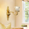 Ornate gold flower wall light crystal glass bedroom sconce