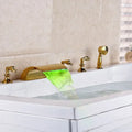 Ornate gold led waterfall bath tub faucet with handshower bathroom
