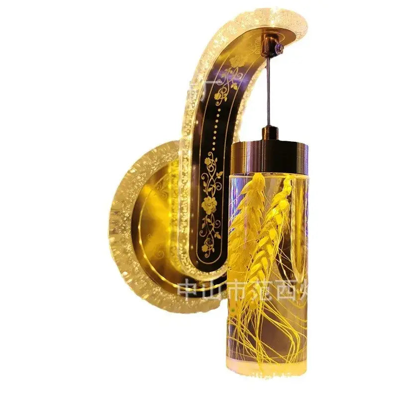 Ornate golden wheat led lights living room glass wall sconce