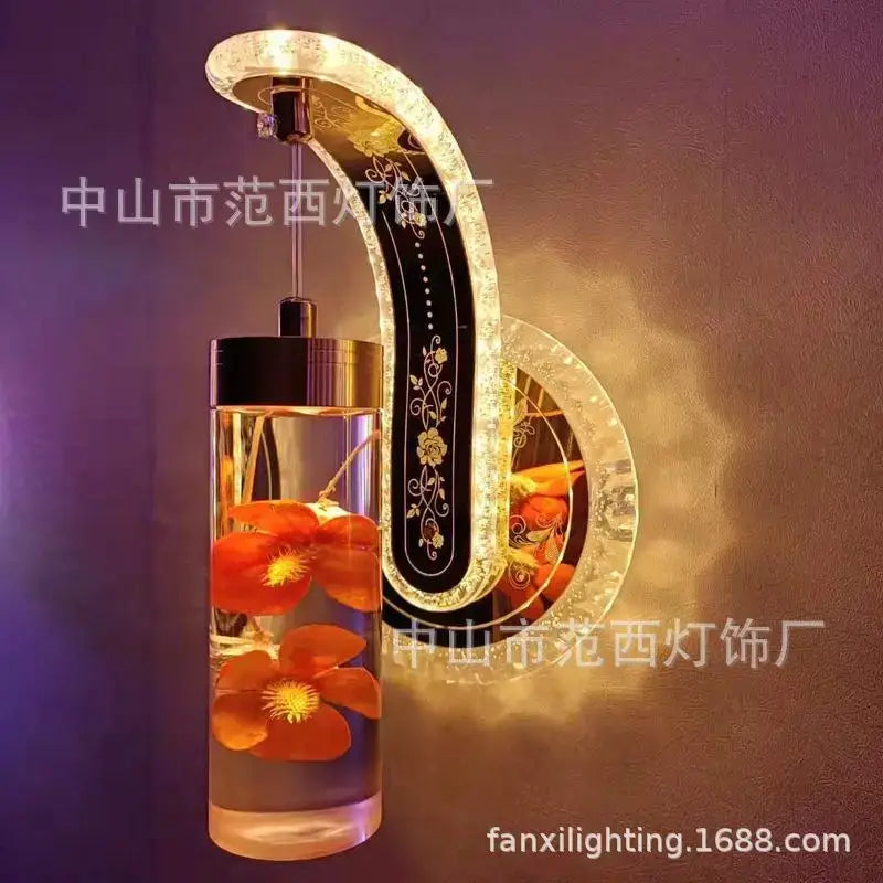 Ornate golden wheat led lights living room glass wall sconce