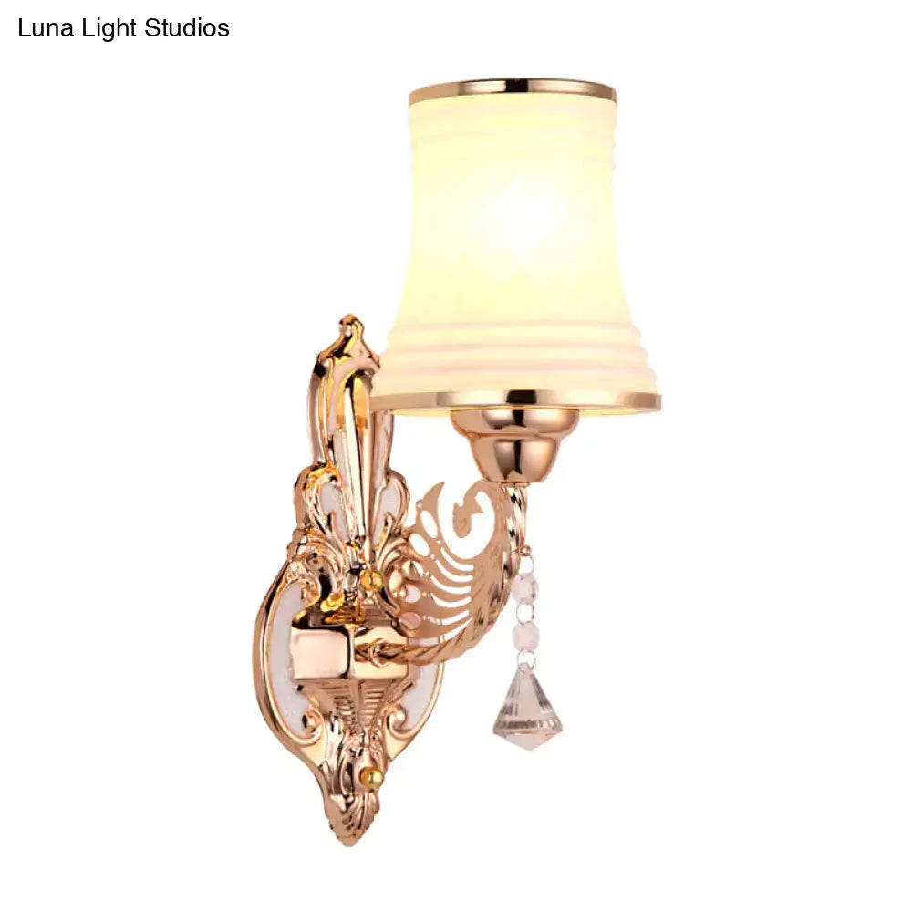 Ornate rose gold glass tapered bell wall sconce bedroom crystal light