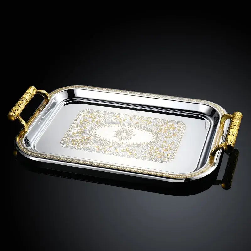 Ornate silver and gold floral tray dining room decorbites ceramic animal