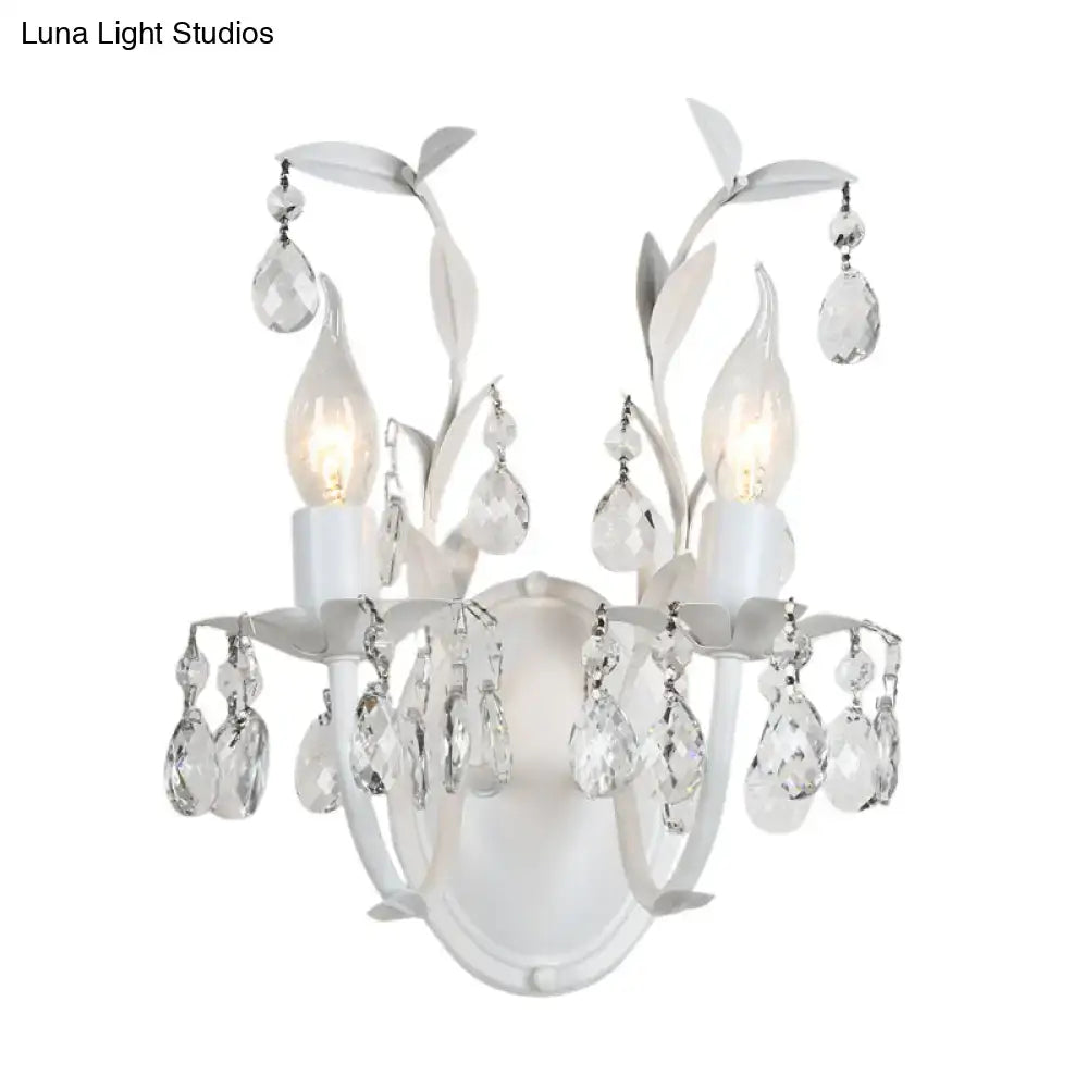 Ornate silver crystal leaf wall light fixture bedroom sconce