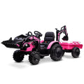 Outdoor Excavator and Bulldozer Ride-On Toy with Trailer and LED Lights for Kids