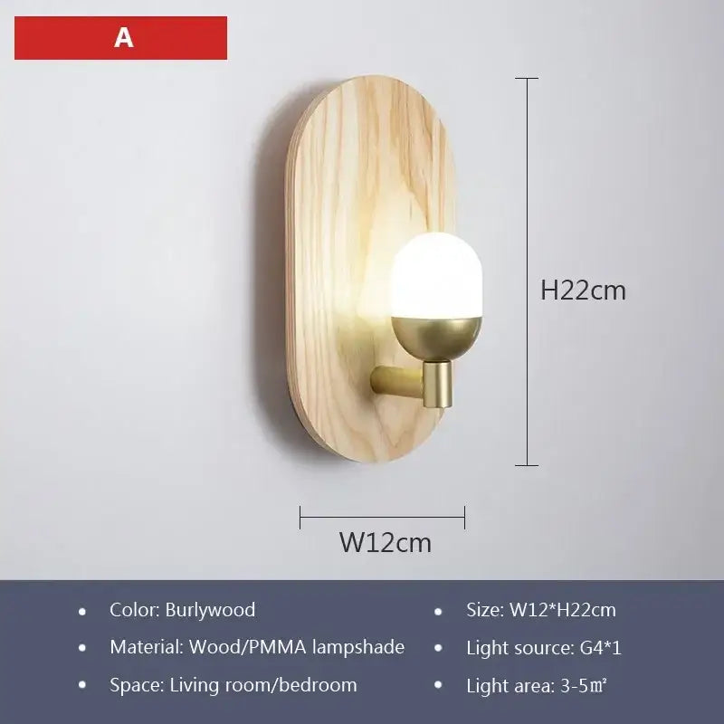 Oval led wooden wall lamp warm amber sconce for bedroom