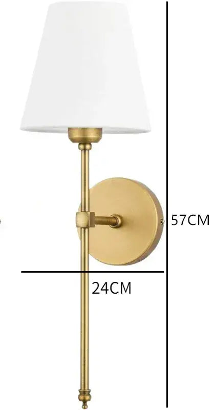 Pair of brass and white fabric wall lamp sconces bedroom decor