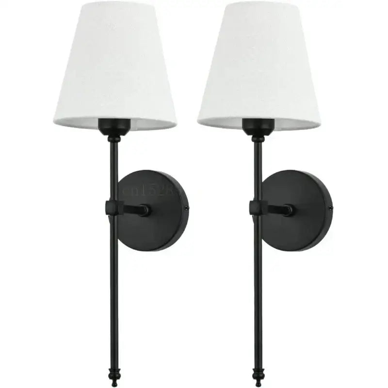 Pair of brass and white fabric wall lamp sconces bedroom decor