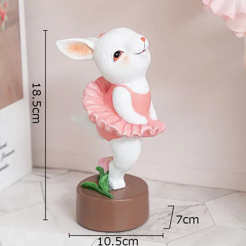 Pastel ballet rabbit dancer sculpture set bedroom desk decor