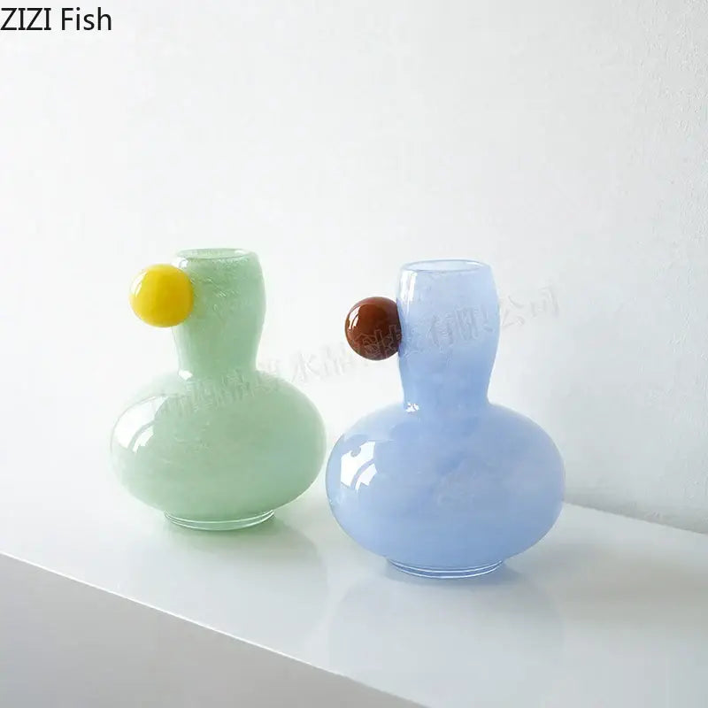 Pastel blue & lavender colorful ball glass vase living room decor