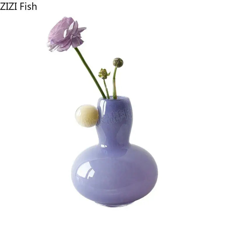 Pastel blue & lavender colorful ball glass vase living room decor