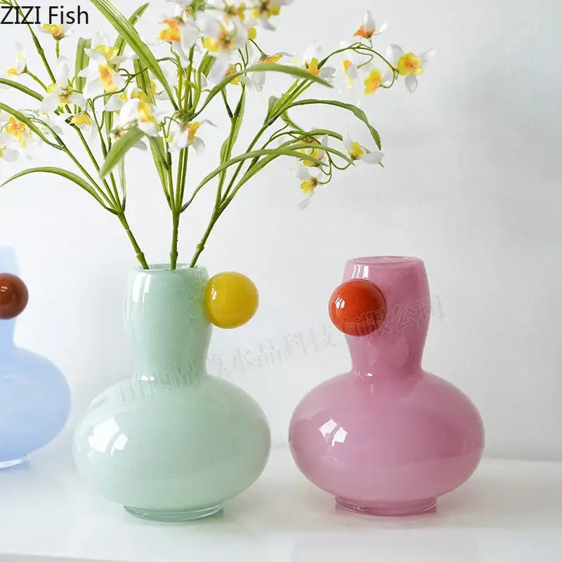 Pastel blue & lavender colorful ball glass vase living room decor