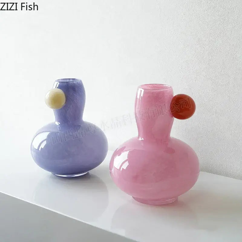 Pastel blue & lavender colorful ball glass vase living room decor