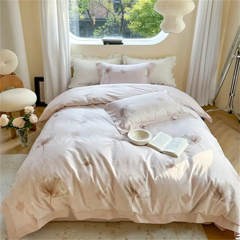 Pastel blue & peach floral bedding set bedroom ruffled duvet cover