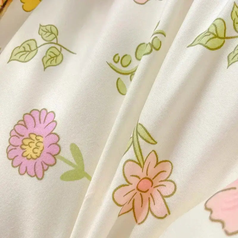 Pastel bunny and flower cartoon print bedding set bedroom decor