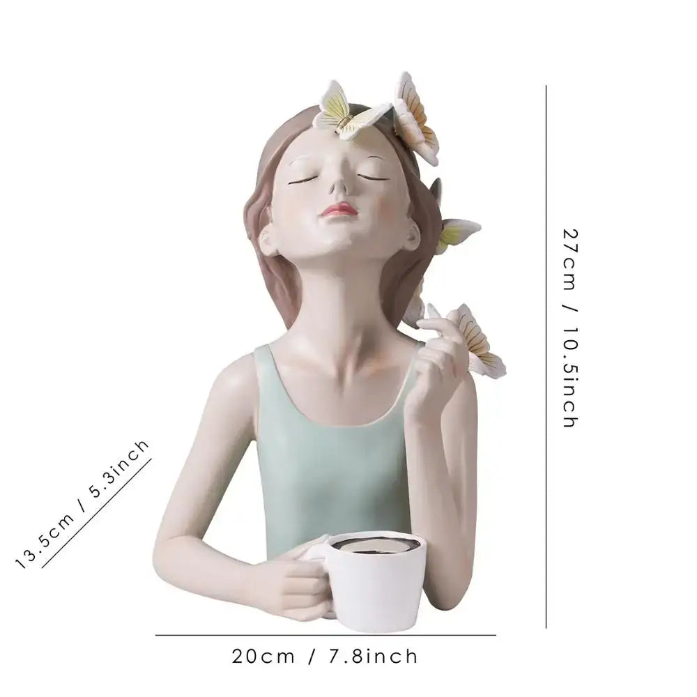 Pastel butterfly fairy resin figurines with gold tray living room decor