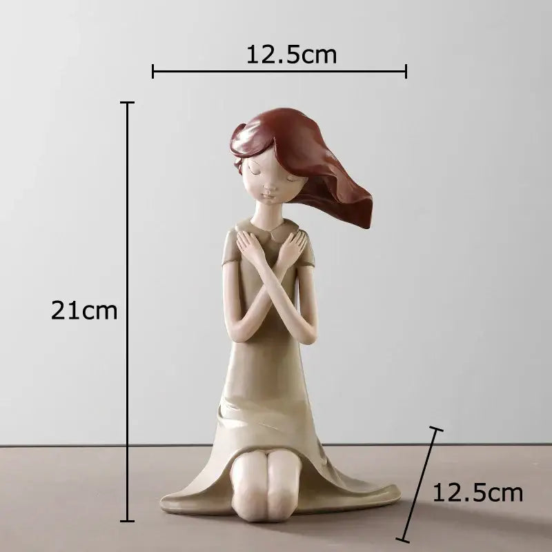 Pastel cartoon girl resin sculpture bedroom desk ornament