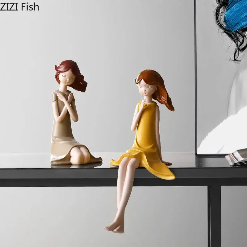 Pastel cartoon girl resin sculpture bedroom desk ornament