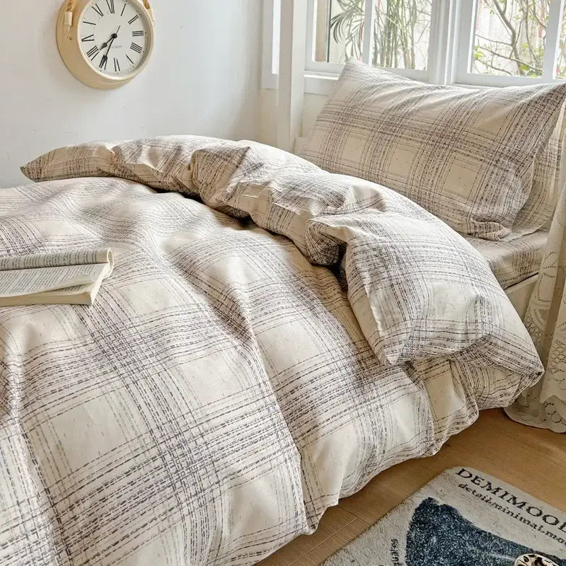 Pastel checkered cotton printed student bedding set bedroom decor