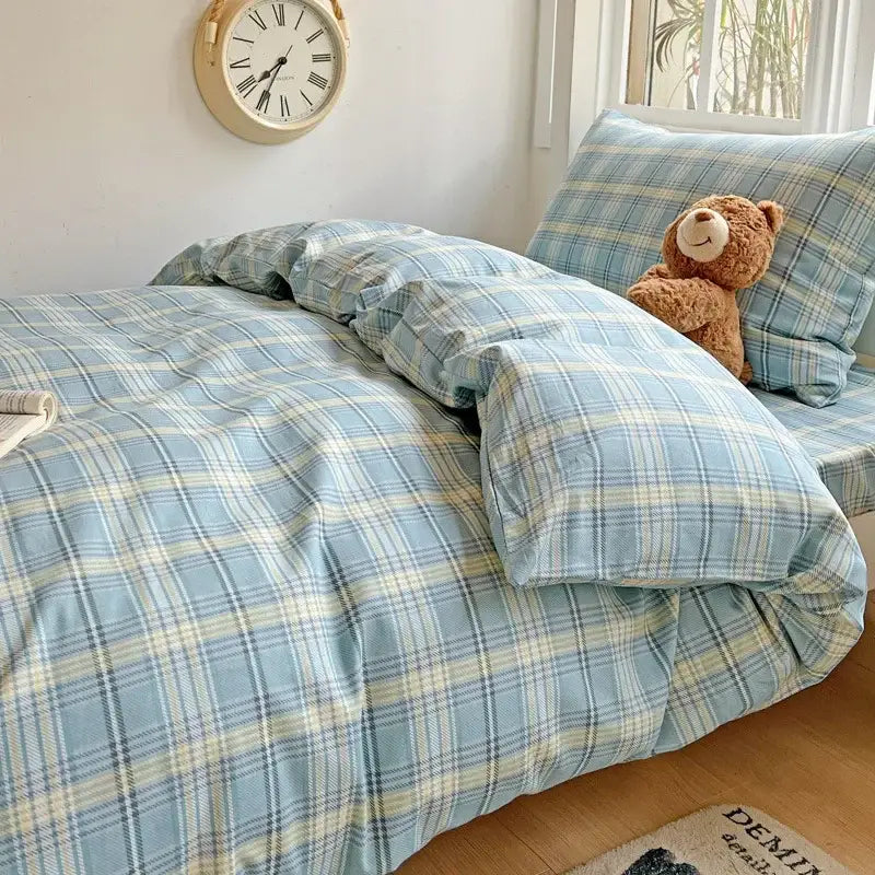 Pastel checkered cotton printed student bedding set bedroom decor