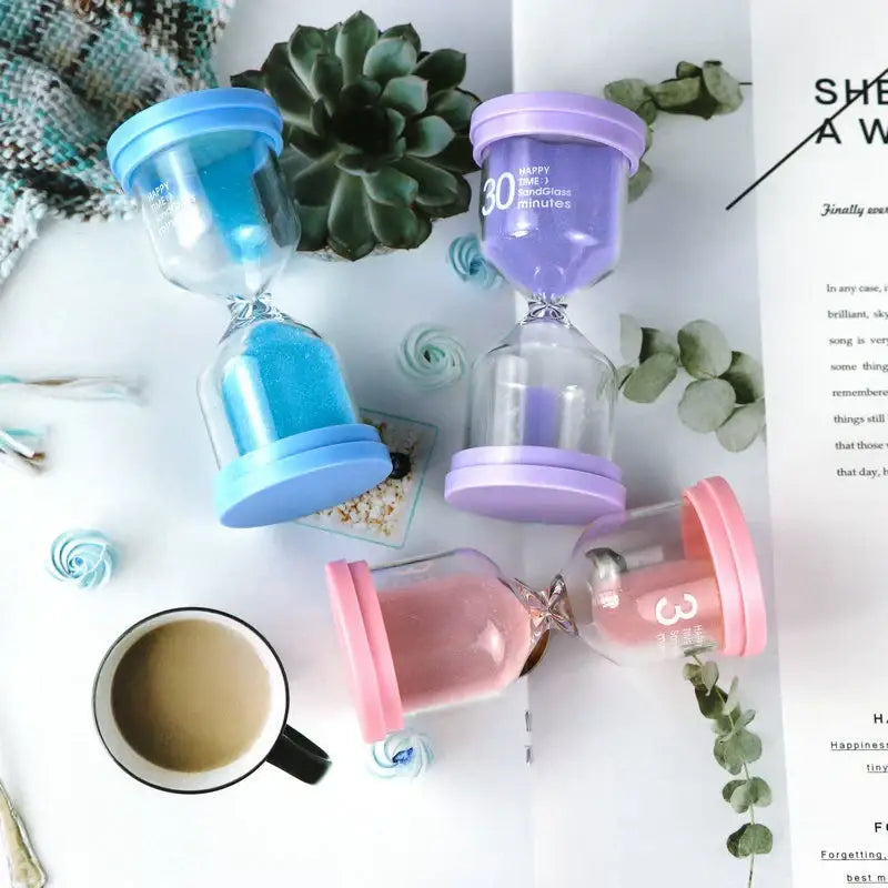 Pastel colorful glass hourglass sand timer set for kids bedroom