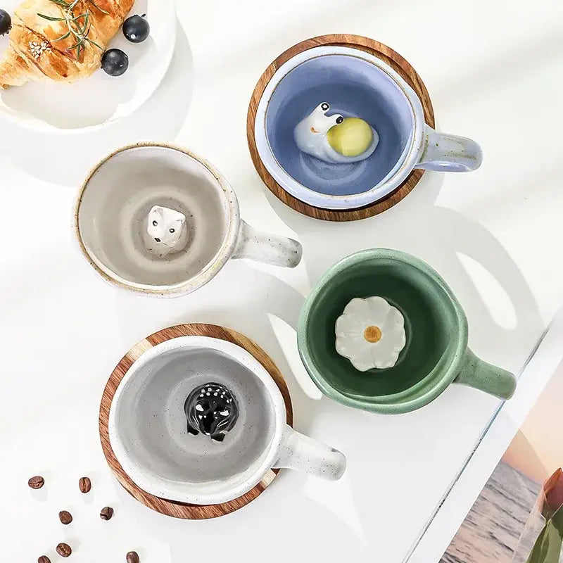 Pastel floral and celestial cartoon animal coffee mugs kitchen set