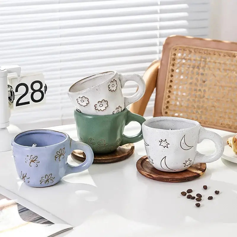 Pastel floral and celestial cartoon animal coffee mugs kitchen set
