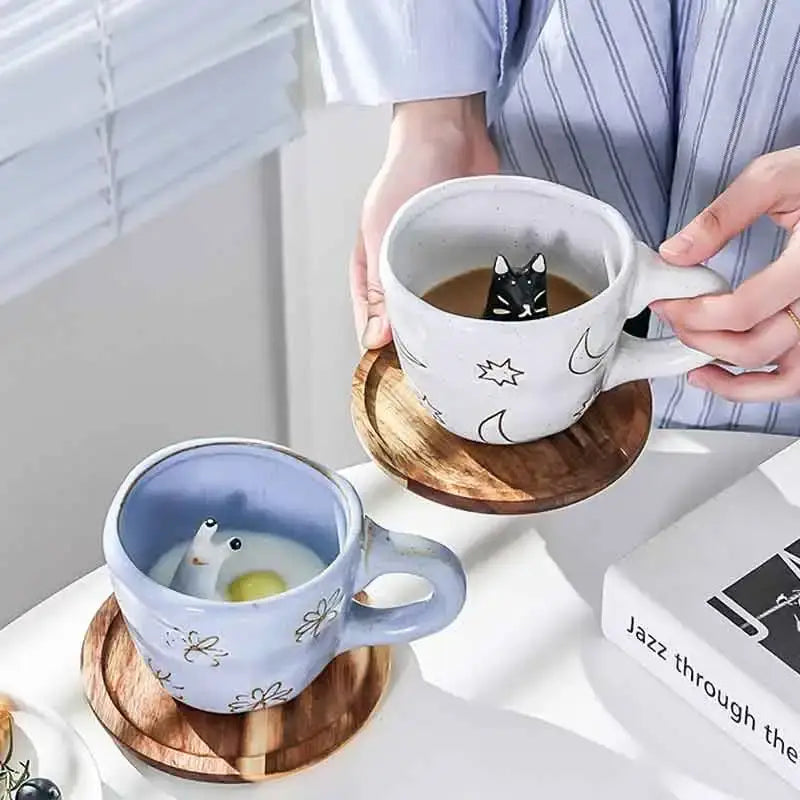 Pastel floral and celestial cartoon animal coffee mugs kitchen set
