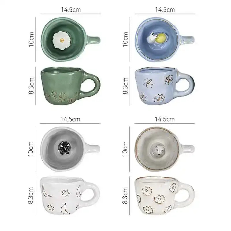 Pastel floral and celestial cartoon animal coffee mugs kitchen set