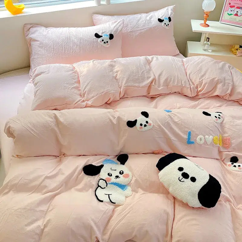Pastel green cartoon embroidery bedding set bedroom quilted comforter