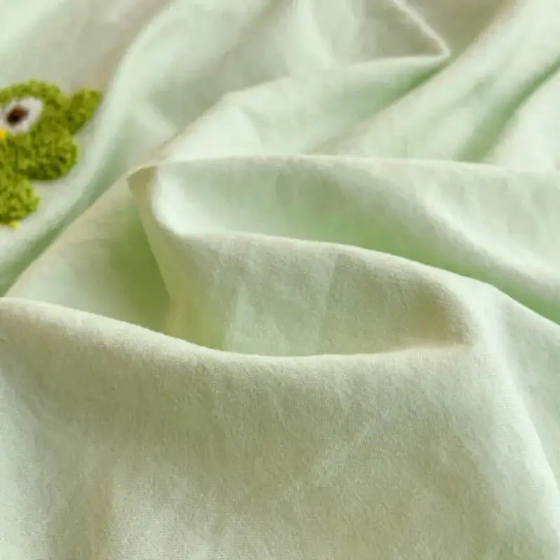 Pastel green cartoon embroidery bedding set bedroom quilted comforter