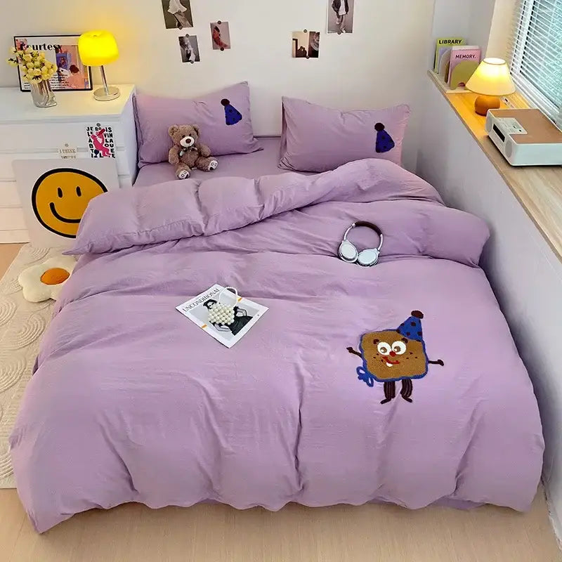 Pastel green cartoon towel embroidery bedding set bedroom decor