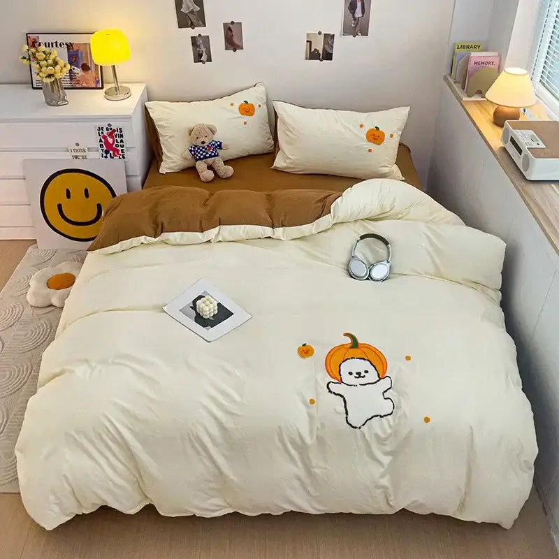 Pastel green cartoon towel embroidery bedding set bedroom decor