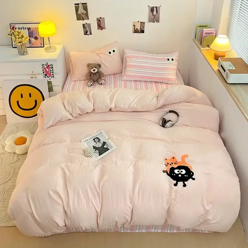 Pastel green cartoon towel embroidery bedding set bedroom decor