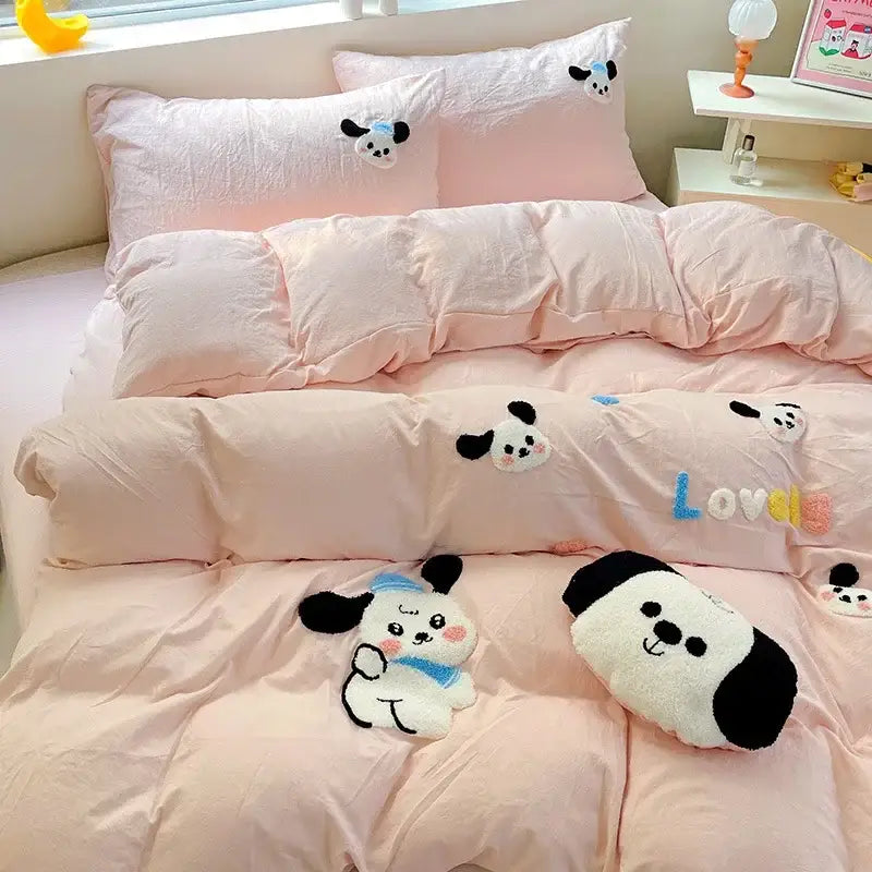Pastel green cartoon towel embroidery bedding set bedroom decor